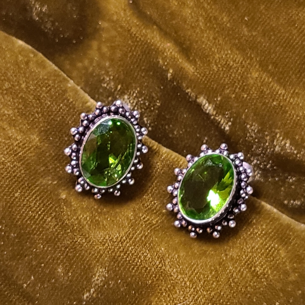 'Peridot' silver stud earrings